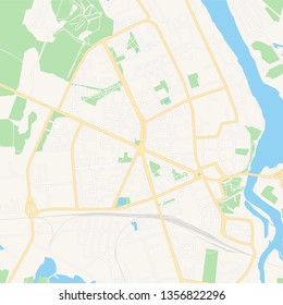 Printable map of Narva, Estonia with main and secondary roads and larger railways. This map is carefully designed for routing and placing individual data.