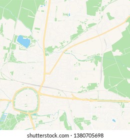 Printable map of Neubrandenburg, Germany with main and secondary roads and larger railways. This map is carefully designed for routing and placing individual data.