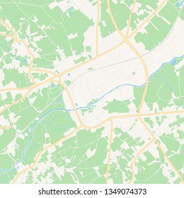 Printable map of Ninove, Belgium with main and secondary roads and larger railways. This map is carefully designed for routing and placing individual data.