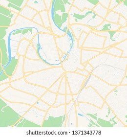 Printable map of Niort, France with main and secondary roads and larger railways. This map is carefully designed for routing and placing individual data.