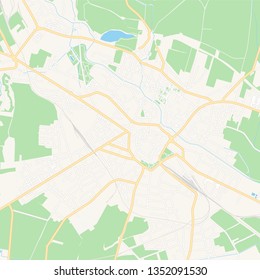 Printable map of Opava, Czechia with main and secondary roads and larger railways. This map is carefully designed for routing and placing individual data.