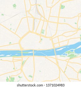 Printable map of Orleans, France with main and secondary roads and larger railways. This map is carefully designed for routing and placing individual data.