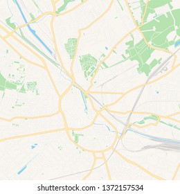 Printable map of Osnabruck, Germany with main and secondary roads and larger railways. This map is carefully designed for routing and placing individual data.