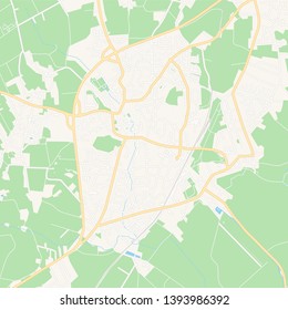 Printable map of Osterholz-Scharmbeck, Germany with main and secondary roads and larger railways. This map is carefully designed for routing and placing individual data.