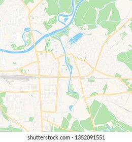 Printable map of  Pardubice, Czechia with main and secondary roads and larger railways. This map is carefully designed for routing and placing individual data.