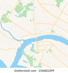 Printable map of Parnu, Estonia with main and secondary roads and larger railways. This map is carefully designed for routing and placing individual data.