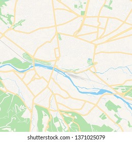 Printable map of Pau, France with main and secondary roads and larger railways. This map is carefully designed for routing and placing individual data.