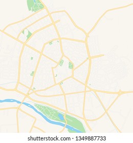 Printable map of Pazardzhik, Bulgaria with main and secondary roads and larger railways. This map is carefully designed for routing and placing individual data.