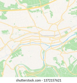Printable map of Pforzheim, Germany with main and secondary roads and larger railways. This map is carefully designed for routing and placing individual data.