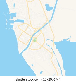 Printable map of Poti, Georgia with main and secondary roads and larger railways. This map is carefully designed for routing and placing individual data.