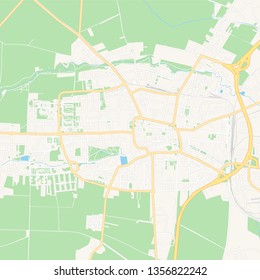 Printable map of  Prostejov, Czechia with main and secondary roads and larger railways. This map is carefully designed for routing and placing individual data.