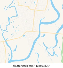 Printable map of Rahachow, Belarus with main and secondary roads and larger railways. This map is carefully designed for routing and placing individual data.