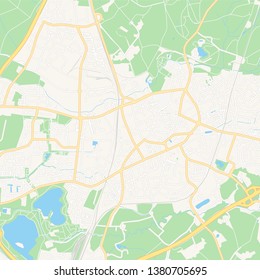 Printable map of Ratingen, Germany with main and secondary roads and larger railways. This map is carefully designed for routing and placing individual data.