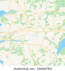 Printable map of Rauma, Finland with main and secondary roads and larger railways. This map is carefully designed for routing and placing individual data.