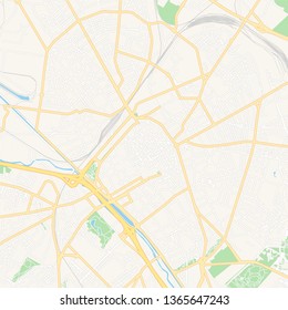 Printable map of Reims, France with main and secondary roads and larger railways. This map is carefully designed for routing and placing individual data.
