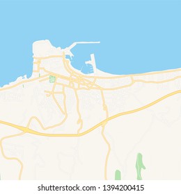 Printable map of Rethymno, Greece with main and secondary roads and larger railways. This map is carefully designed for routing and placing individual data.