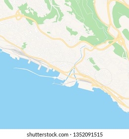 Printable map of Rijeka , Croatia with main and secondary roads and larger railways. This map is carefully designed for routing and placing individual data.