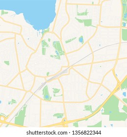 Printable map of Roskilde, Denmark with main and secondary roads and larger railways. This map is carefully designed for routing and placing individual data.