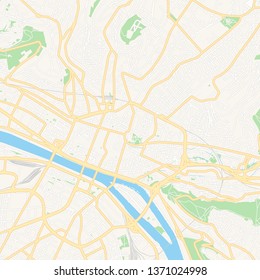 Printable map of Rouen, France with main and secondary roads and larger railways. This map is carefully designed for routing and placing individual data.