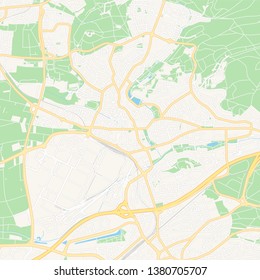 Printable map of Sindelfingen, Germany with main and secondary roads and larger railways. This map is carefully designed for routing and placing individual data.
