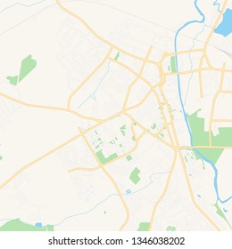 Printable map of Slonim, Belarus with main and secondary roads and larger railways. This map is carefully designed for routing and placing individual data.