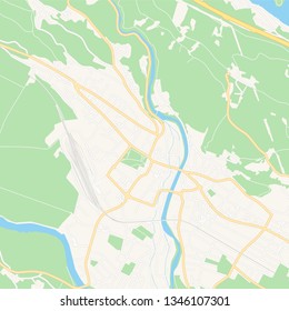 Printable map of Spittal an der Drau, Austria with main and secondary roads and larger railways. This map is carefully designed for routing and placing individual data.