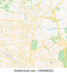 Printable map of Stavroupoli, Greece with main and secondary roads and larger railways. This map is carefully designed for routing and placing individual data.