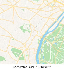 Printable map of Suresnes, France with main and secondary roads and larger railways. This map is carefully designed for routing and placing individual data.