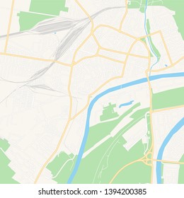 Printable map of Szolnok, Hungary with main and secondary roads and larger railways. This map is carefully designed for routing and placing individual data.