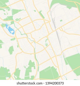 Printable map of Szombathely, Hungary with main and secondary roads and larger railways. This map is carefully designed for routing and placing individual data.