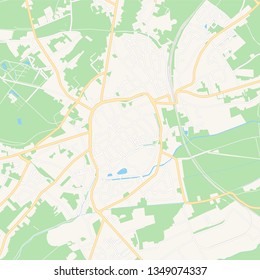 Printable map of Tongeren , Belgium with main and secondary roads and larger railways. This map is carefully designed for routing and placing individual data.