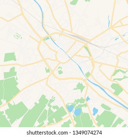 Printable map of Tournai , Belgium with main and secondary roads and larger railways. This map is carefully designed for routing and placing individual data.