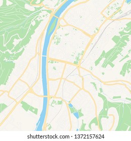 Printable map of Trier, Germany with main and secondary roads and larger railways. This map is carefully designed for routing and placing individual data.