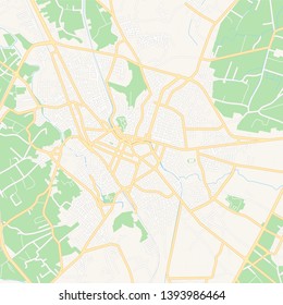 Printable map of Trikala, Greece with main and secondary roads and larger railways. This map is carefully designed for routing and placing individual data.
