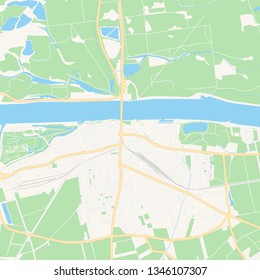 Printable map of Tulln, Austria with main and secondary roads and larger railways. This map is carefully designed for routing and placing individual data.