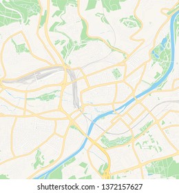 Printable map of Ulm, Germany with main and secondary roads and larger railways. This map is carefully designed for routing and placing individual data.
