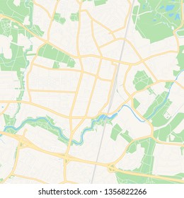 Printable map of Vantaa, Finland with main and secondary roads and larger railways. This map is carefully designed for routing and placing individual data.