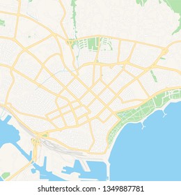 Printable map of Varna, Bulgaria with main and secondary roads and larger railways. This map is carefully designed for routing and placing individual data.