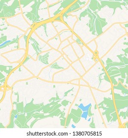 Printable map of Velbert, Germany with main and secondary roads and larger railways. This map is carefully designed for routing and placing individual data.