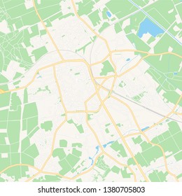 Printable map of Viersen, Germany with main and secondary roads and larger railways. This map is carefully designed for routing and placing individual data.