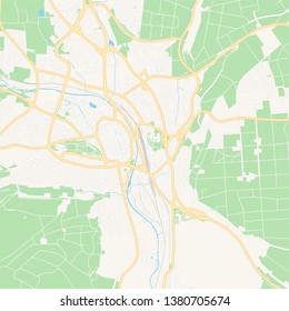 Printable map of Villingen-Schwenningen, Germany with main and secondary roads and larger railways. This map is carefully designed for routing and placing individual data.