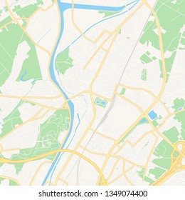 Printable map of Vilvoorde , Belgium with main and secondary roads and larger railways. This map is carefully designed for routing and placing individual data.