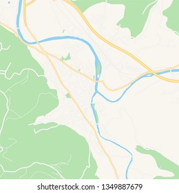 Printable map of Visoko, Bosnia and Herzegovina with main and secondary roads and larger railways. This map is carefully designed for routing and placing individual data.
