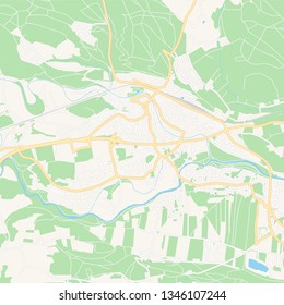 Printable map of Vocklabruck, Austria with main and secondary roads and larger railways. This map is carefully designed for routing and placing individual data.