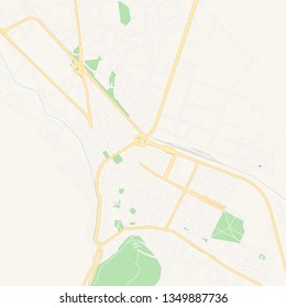 Printable map of Vratsa, Bulgaria with main and secondary roads and larger railways. This map is carefully designed for routing and placing individual data.