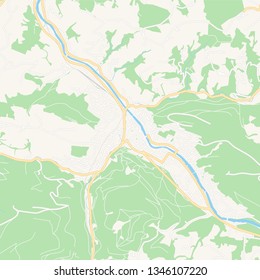 Printable map of Waidhofen, Austria with main and secondary roads and larger railways. This map is carefully designed for routing and placing individual data.