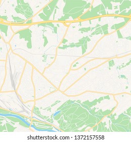 Printable map of Witten, Germany with main and secondary roads and larger railways. This map is carefully designed for routing and placing individual data.