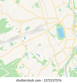 Printable map of Zwickau, Germany with main and secondary roads and larger railways. This map is carefully designed for routing and placing individual data.