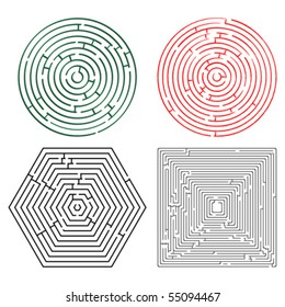 printable mazes collection against white background, abstract vector art illustration