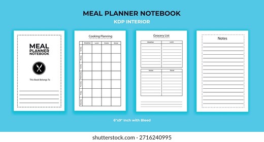 Planificador de comidas imprimible Cuaderno Interior Planificador de alimentos semanal diario para KDP Publishing